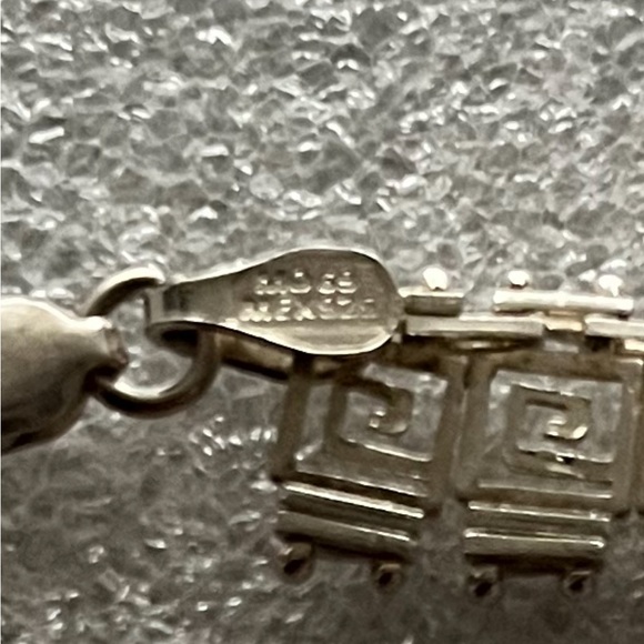 Vintage Sterling Silver Mexico L92 925 Greek Key Pattern Link 16" Necklace - Picture 10 of 10